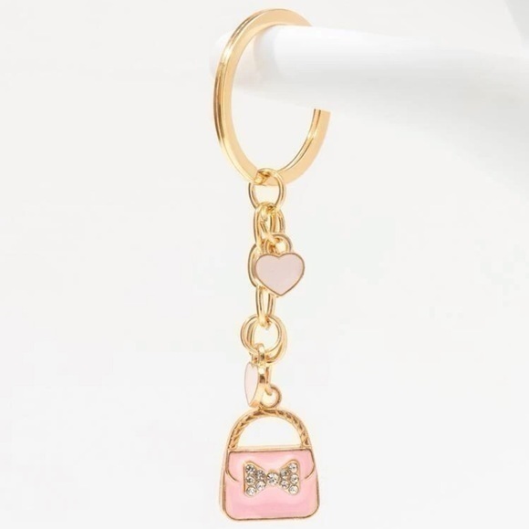 Rhinestone Fancy Bag Charm Keychain Golden Cute Heart Fashion Pink Hadbag Gift - Picture 5 of 6
